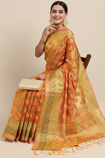 Ishika Fab Mustard Yellow Organza Saree