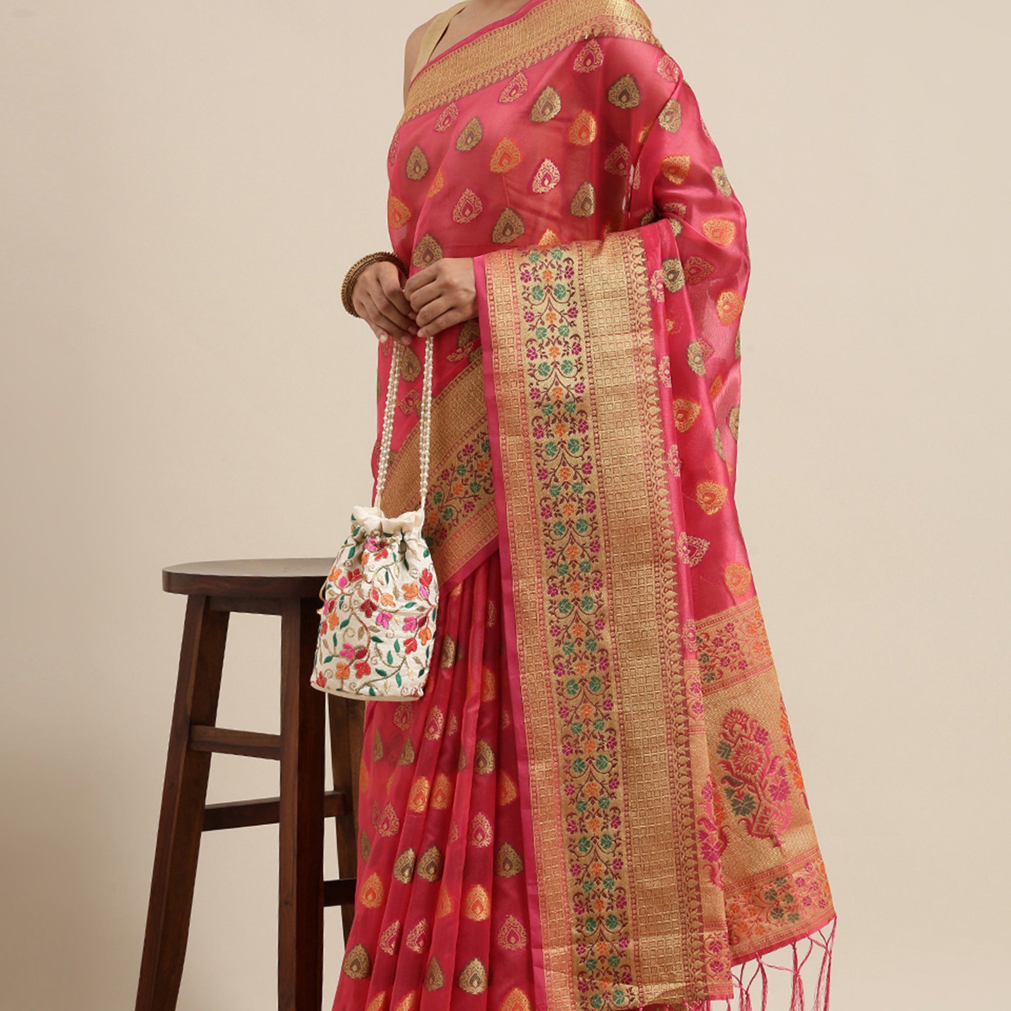 Ishika Fab Pink Organza Saree