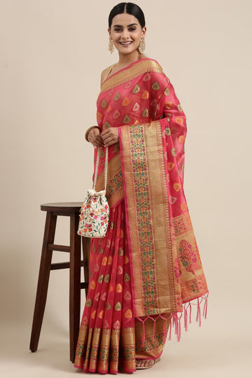 Ishika Fab Pink Organza Saree