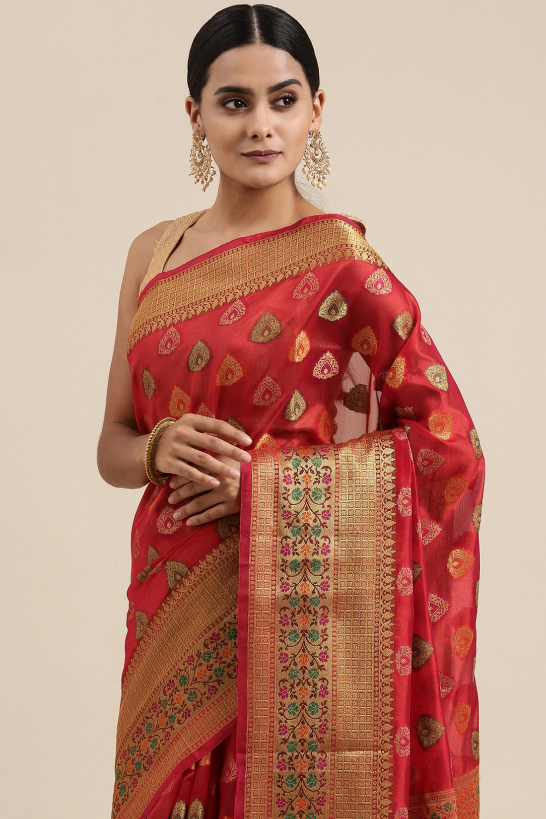 Ishika Fab Red Organza Saree