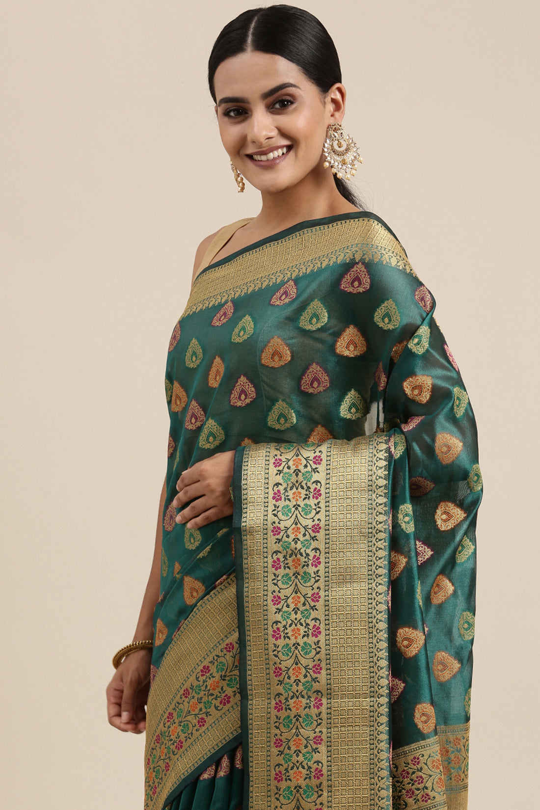 Ishika Fab Sea Green Organza Saree