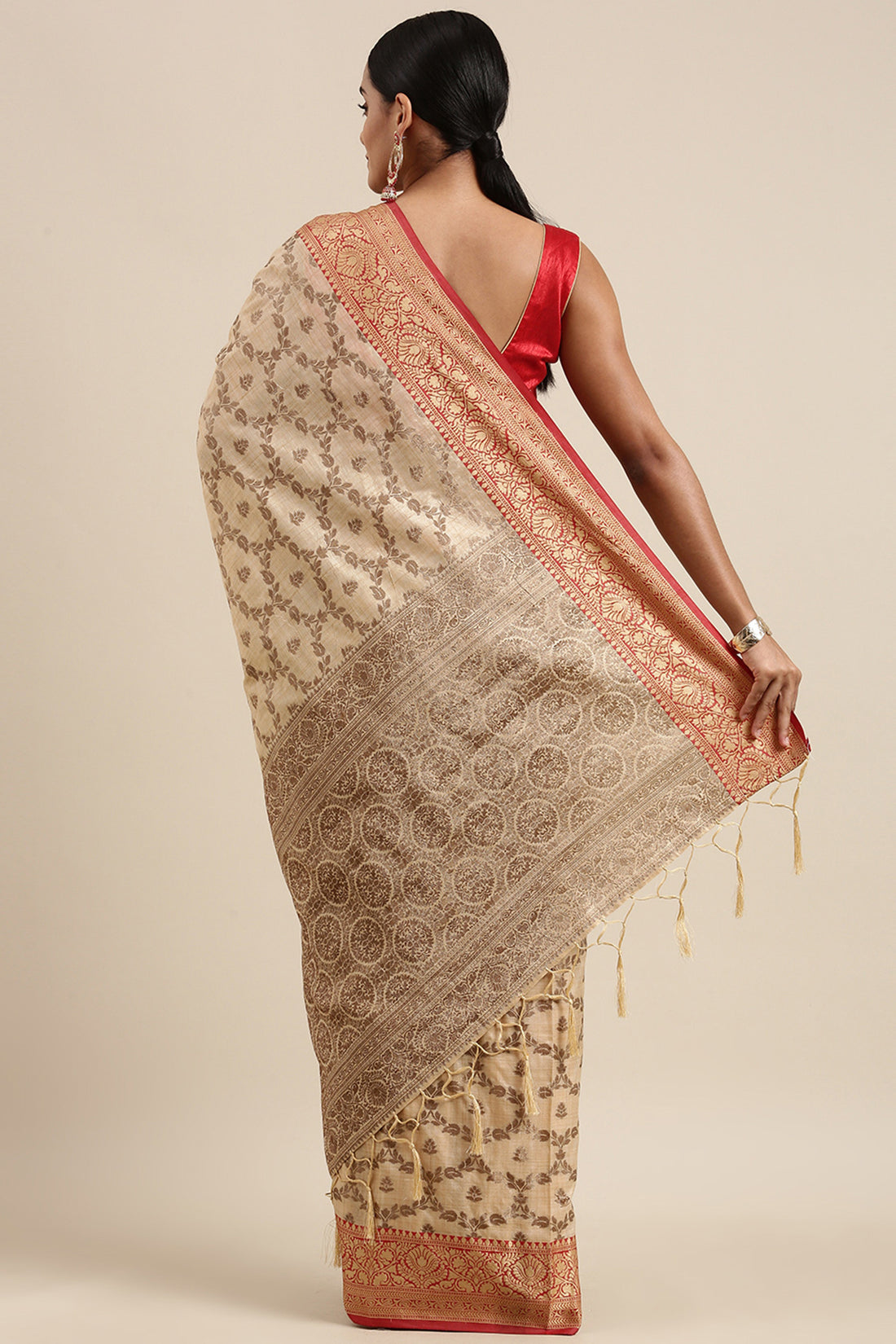 Ishika Fab Beige Chanderi Cotton Silk Saree