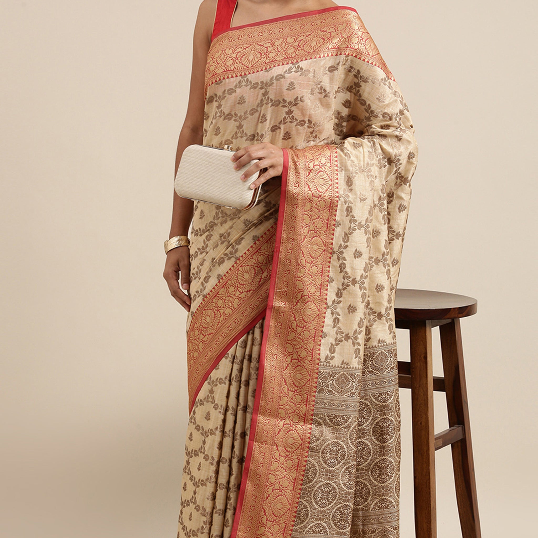 Ishika Fab Beige Chanderi Cotton Silk Saree