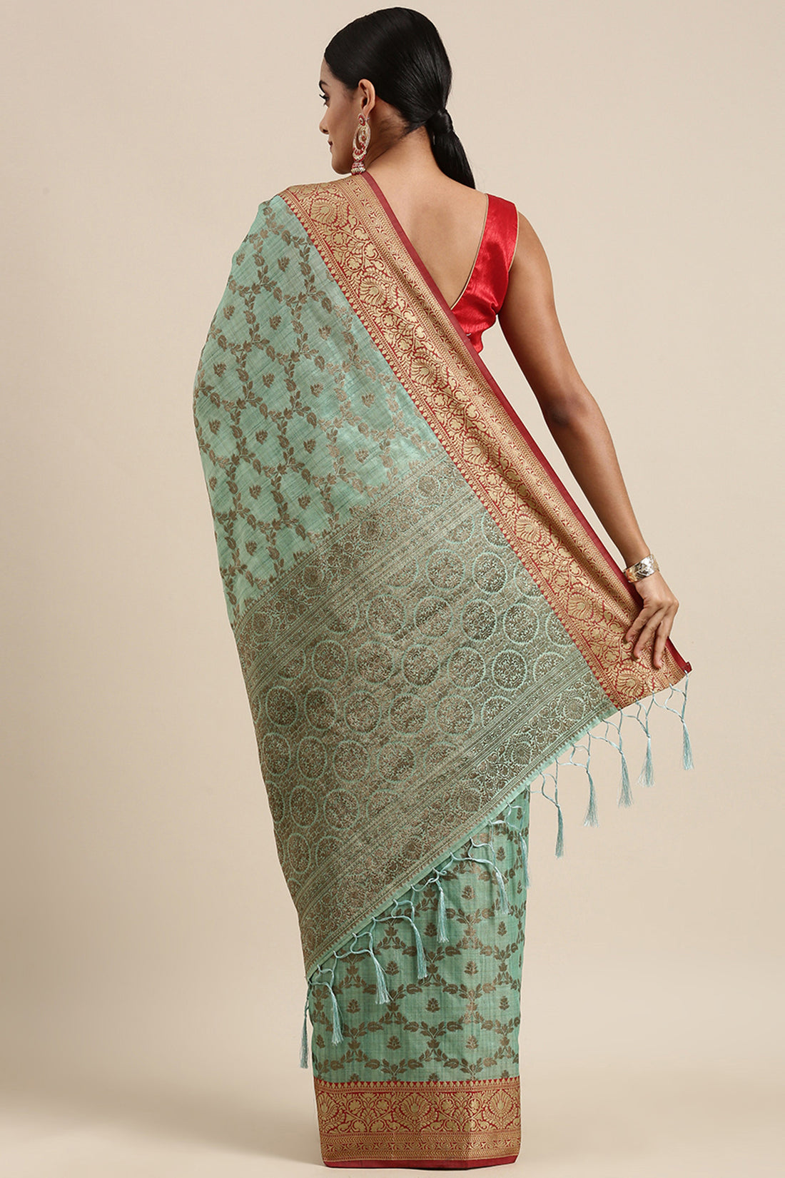 Ishika Fab Sea Green Chanderi Cotton Silk Saree