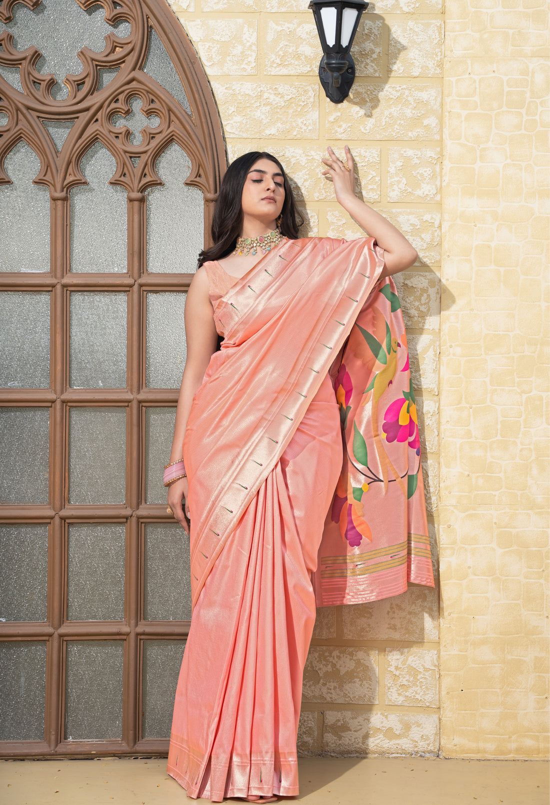 Peach Paithani Soft Blended Silk Saree