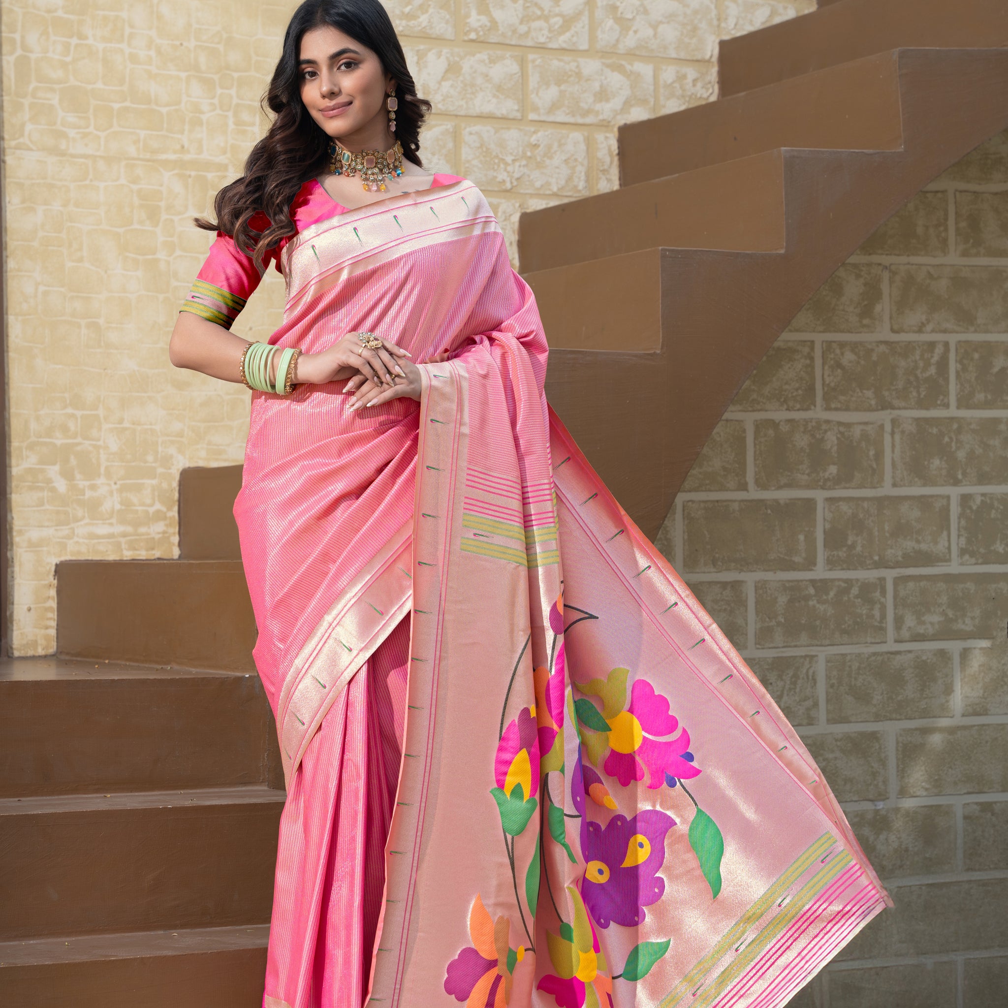 Pink Paithani Soft Blended Silk Saree