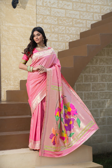 Pink Paithani Soft Blended Silk Saree