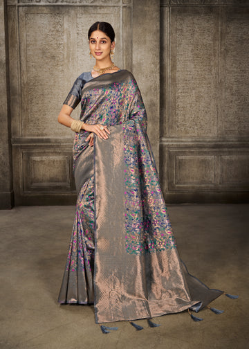 Ishika Fab Grey Banarasi Silk Saree