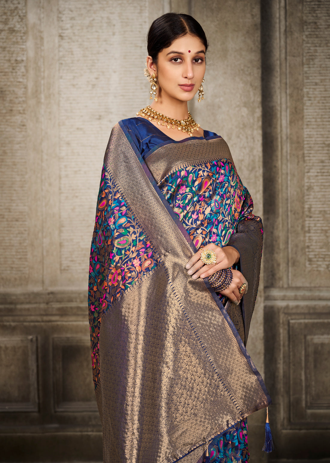 Ishika Fab Navy Blue Banarasi Silk Saree