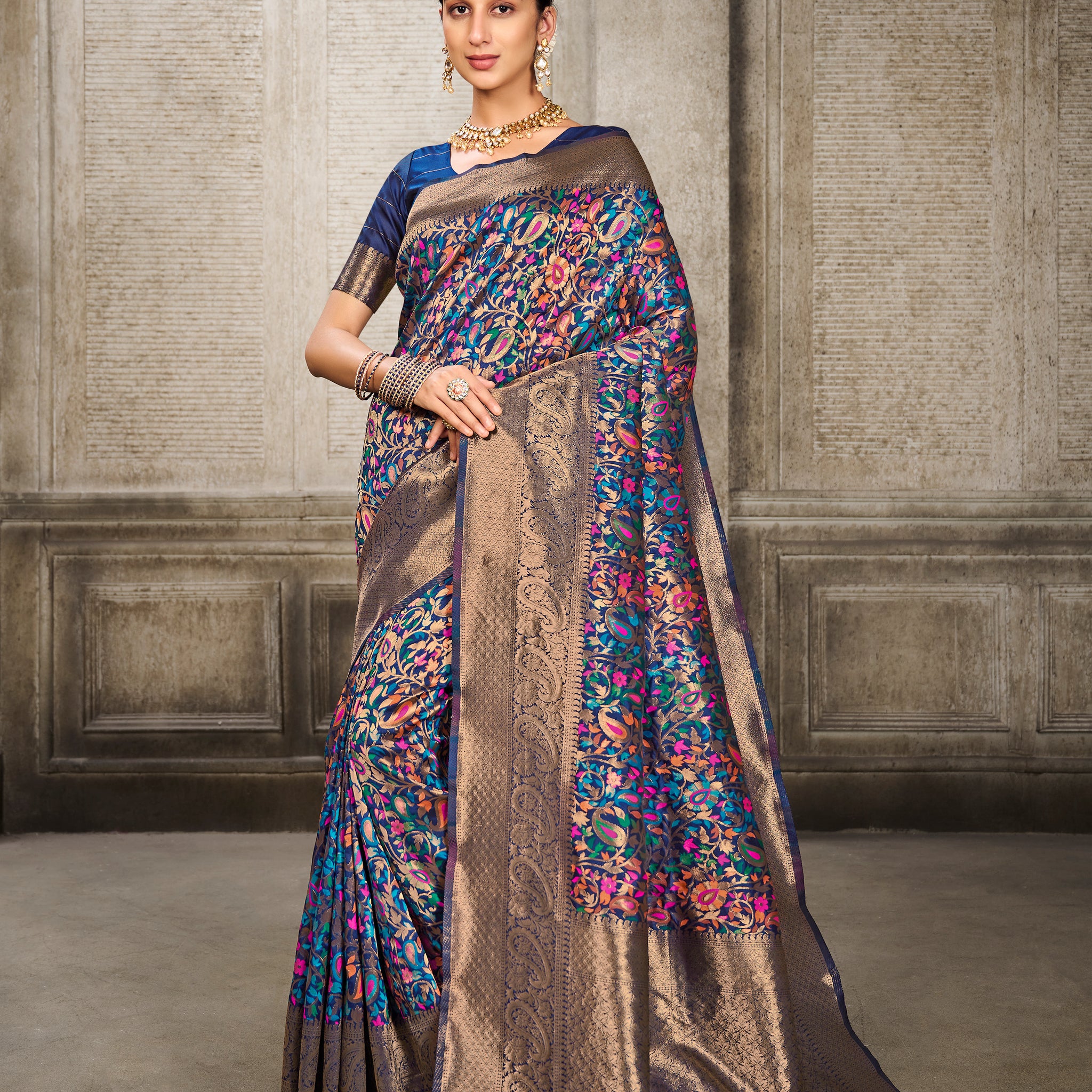 Ishika Fab Navy Blue Banarasi Silk Saree