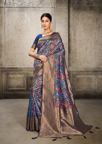 Ishika Fab Navy Blue Banarasi Silk Saree