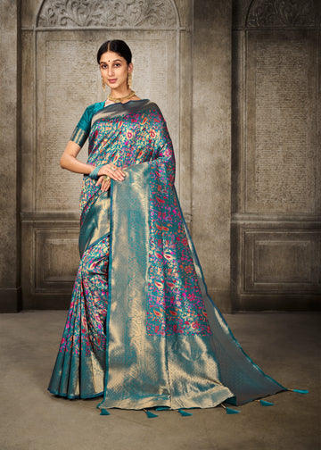 Ishika Fab Turquoise Banarasi Silk Saree