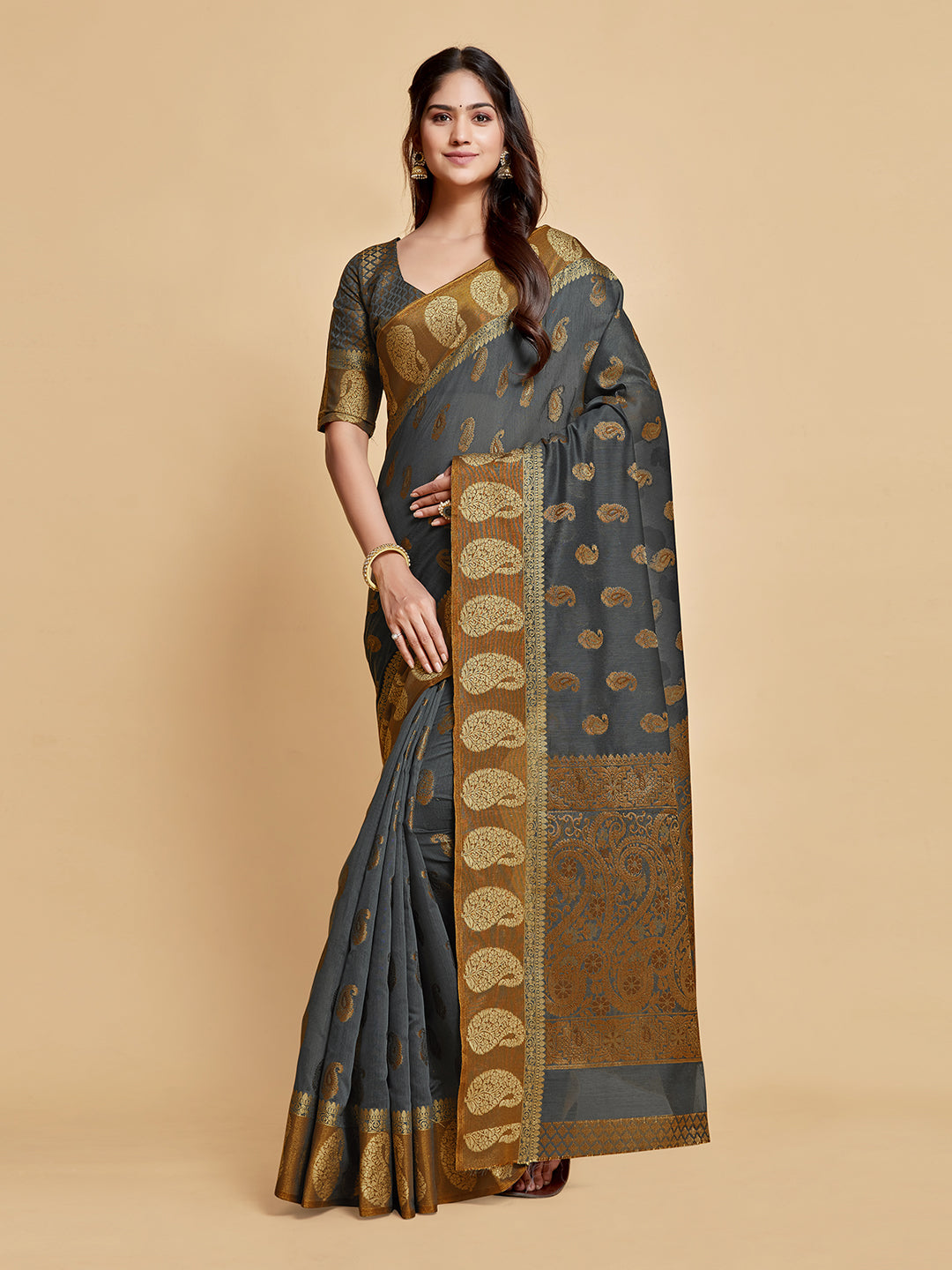 Ishika Fab Grey Chanderi Cotton Saree