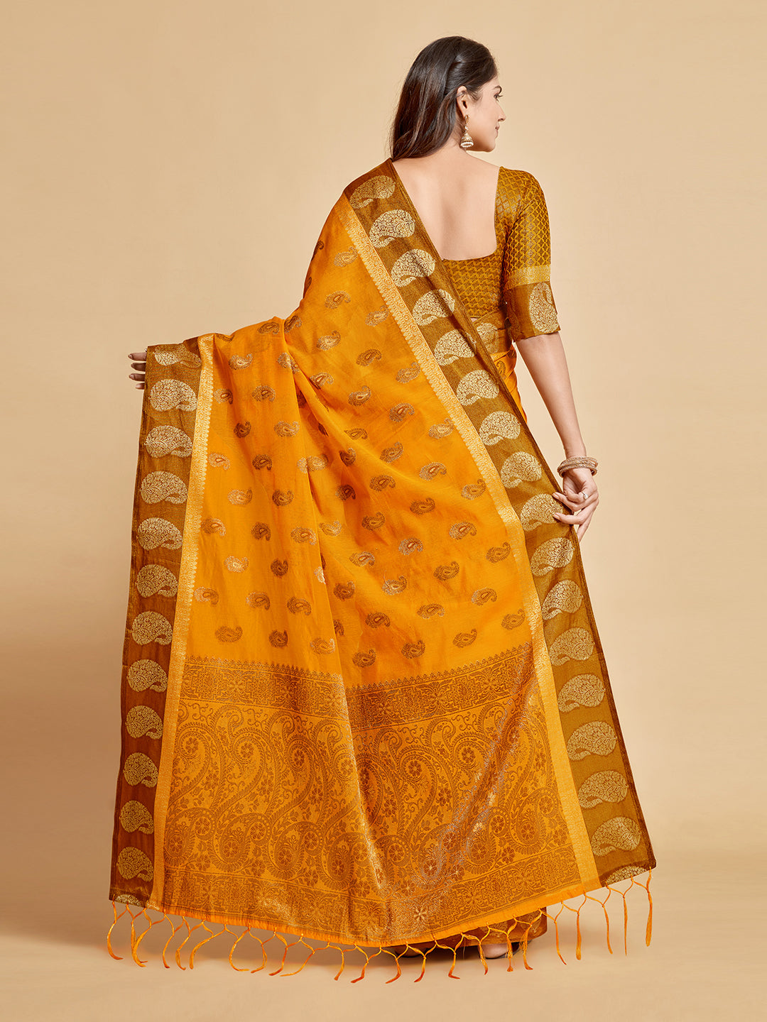 Ishika Fab Mustard Yellow Chanderi Cotton Saree