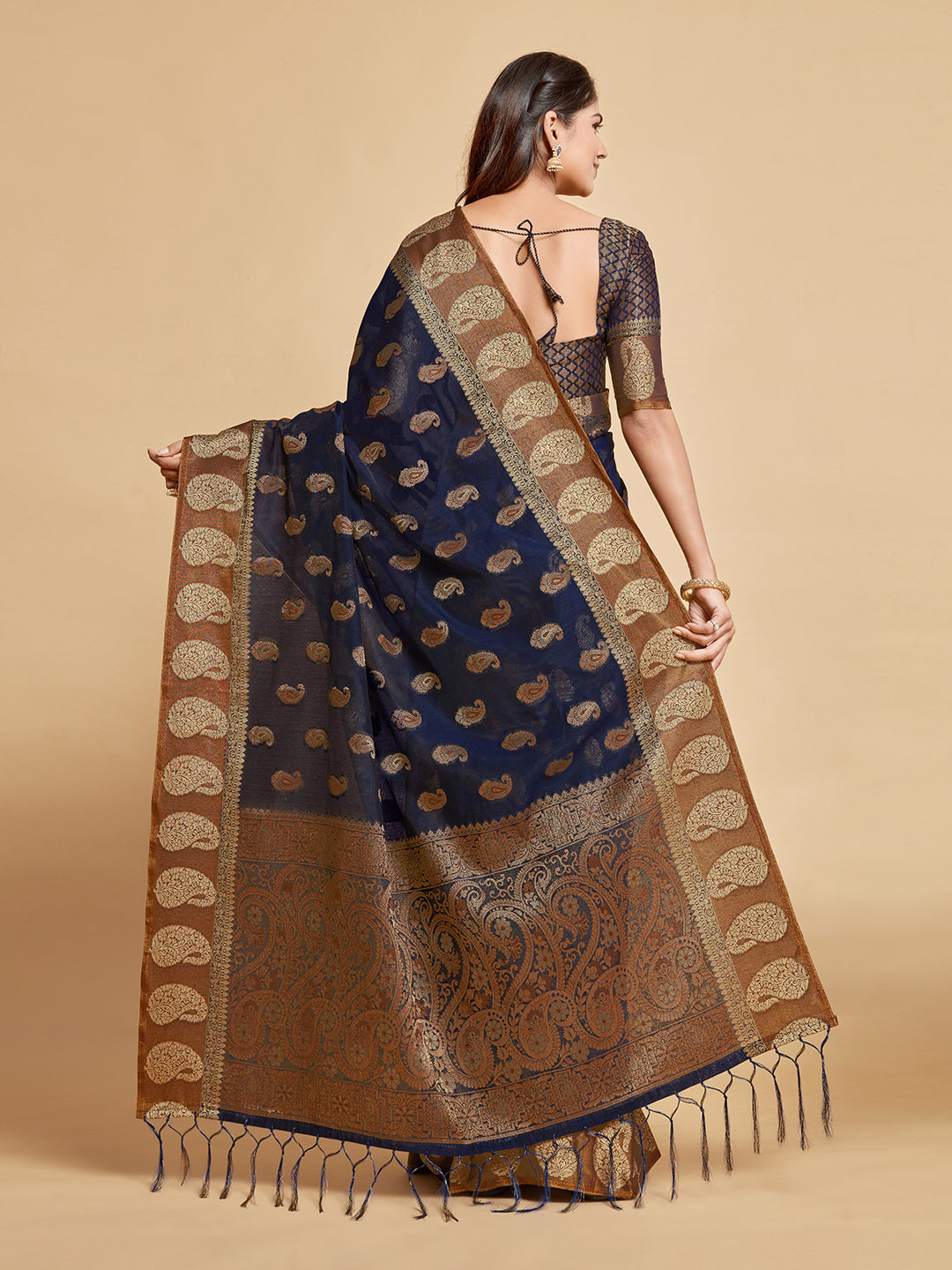 Ishika Fab Navy Blue Chanderi Cotton Saree