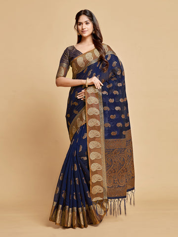 Ishika Fab Navy Blue Chanderi Cotton Saree