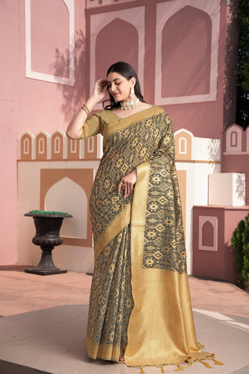 Brown Cotton Ikat Silk Saree