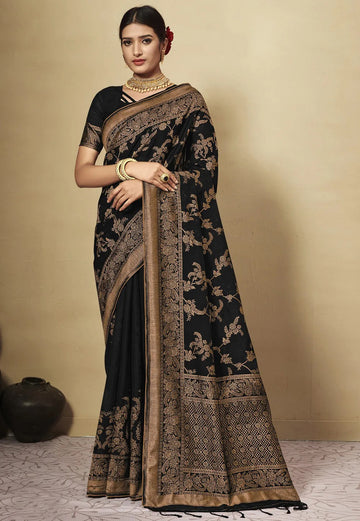 Ishika Fab Black Chanderi Cotton Saree