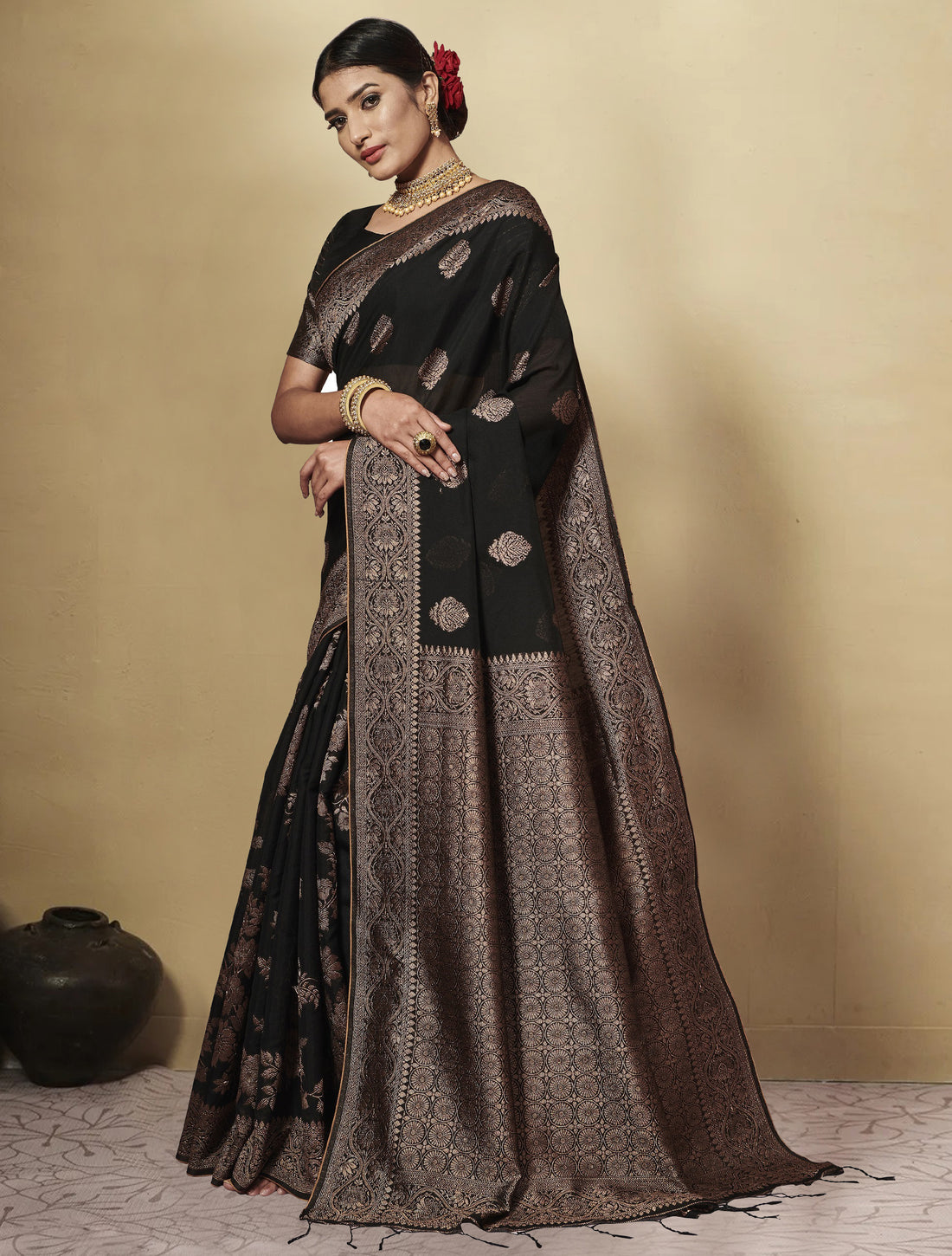 Ishika Fab Black Chanderi Cotton Saree