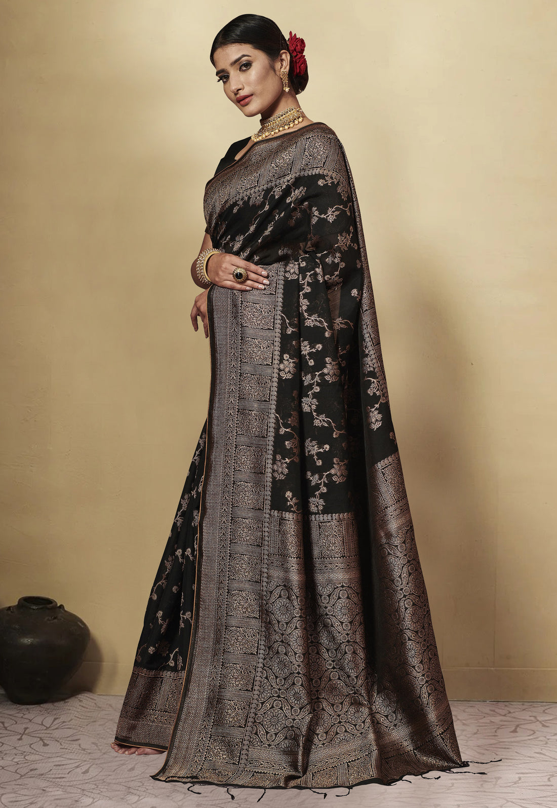 Ishika Fab Black Chanderi Cotton Saree