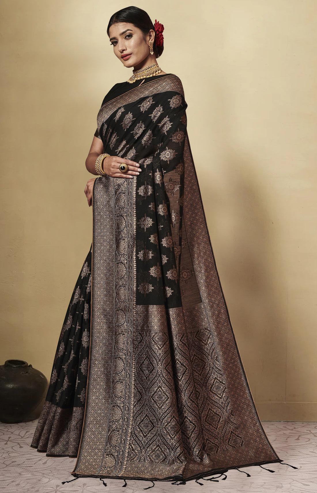 Ishika Fab Black Chanderi Cotton Saree