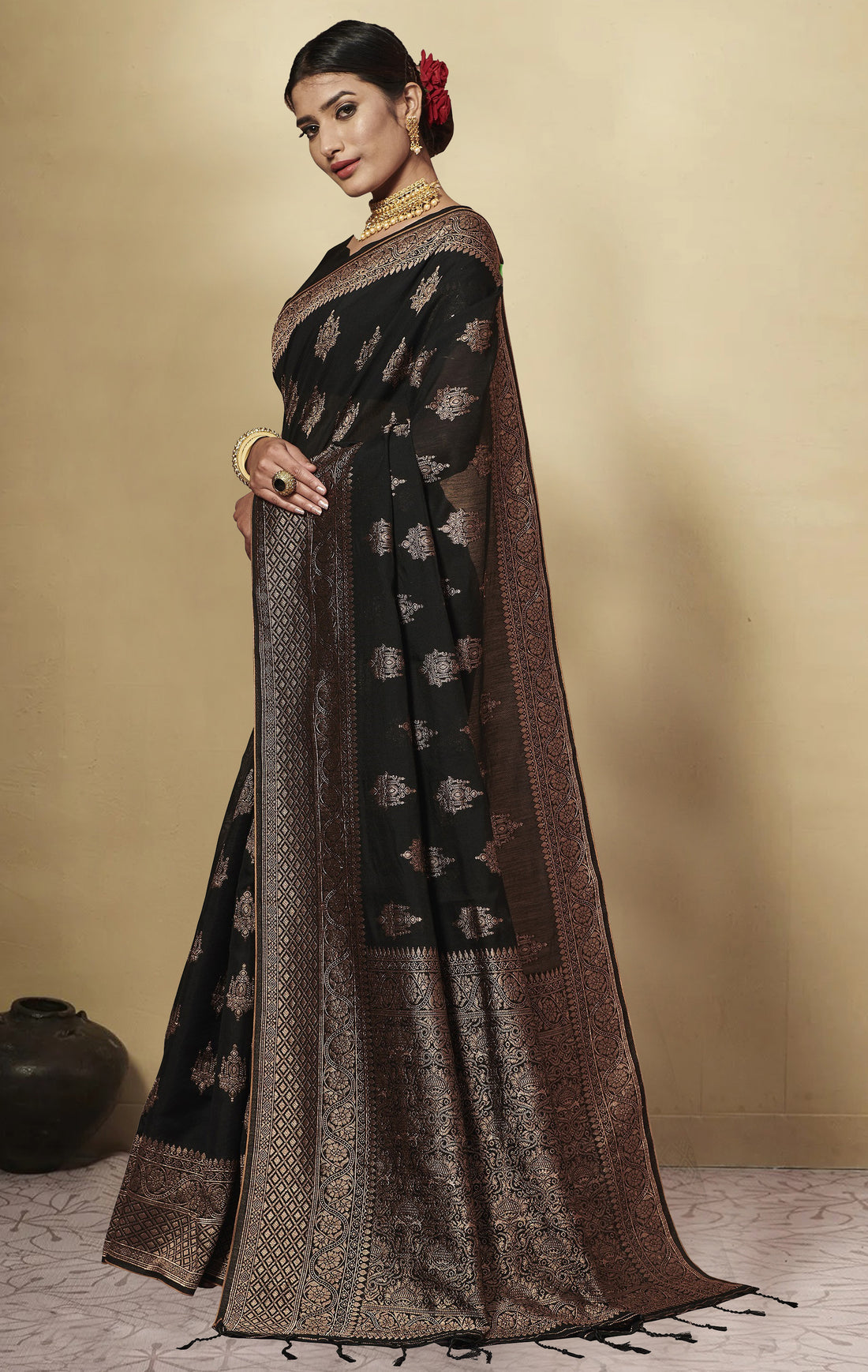 Ishika Fab Black Chanderi Cotton Saree