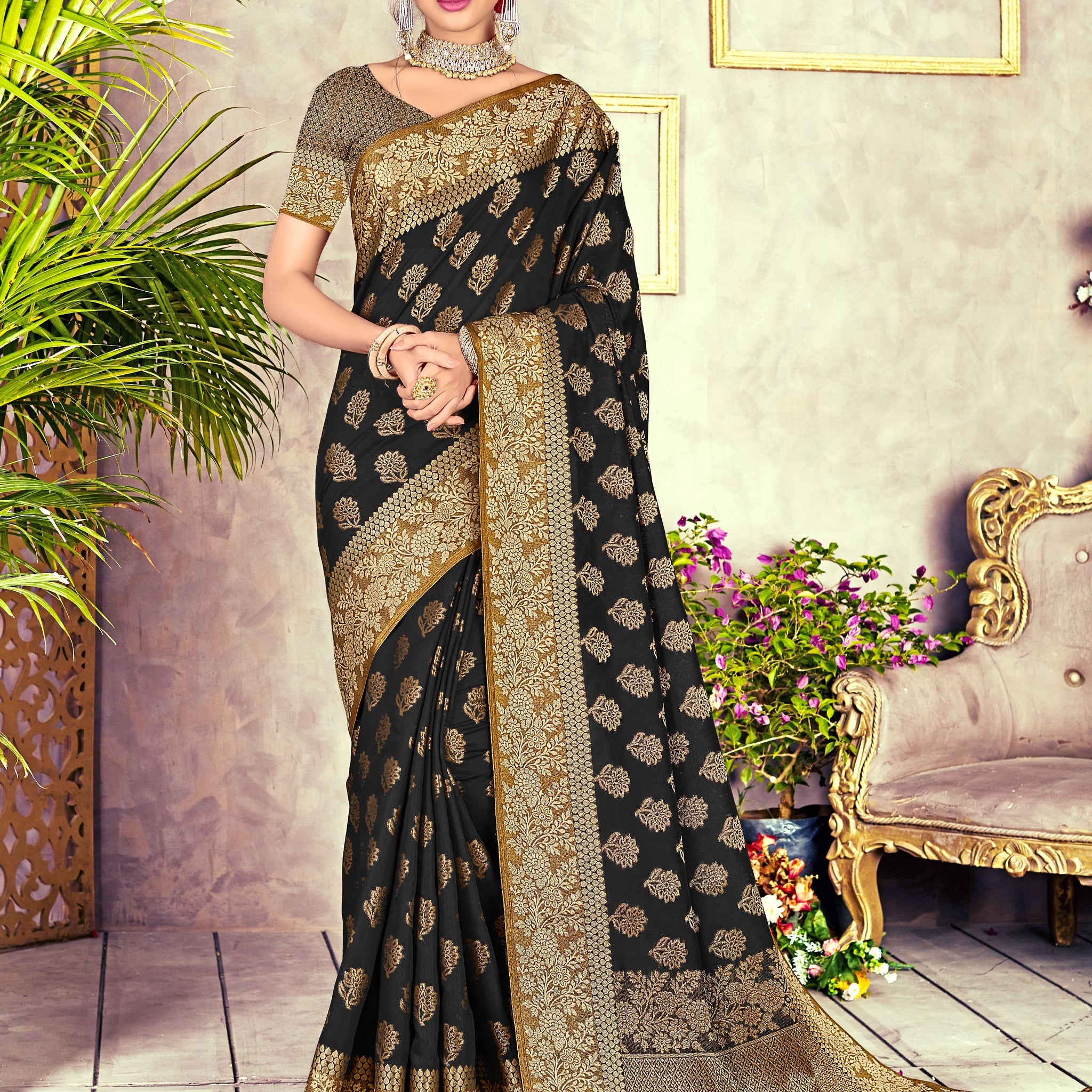 Ishika Fab Black Chanderi Cotton Saree