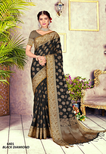 Ishika Fab Black Chanderi Cotton Saree