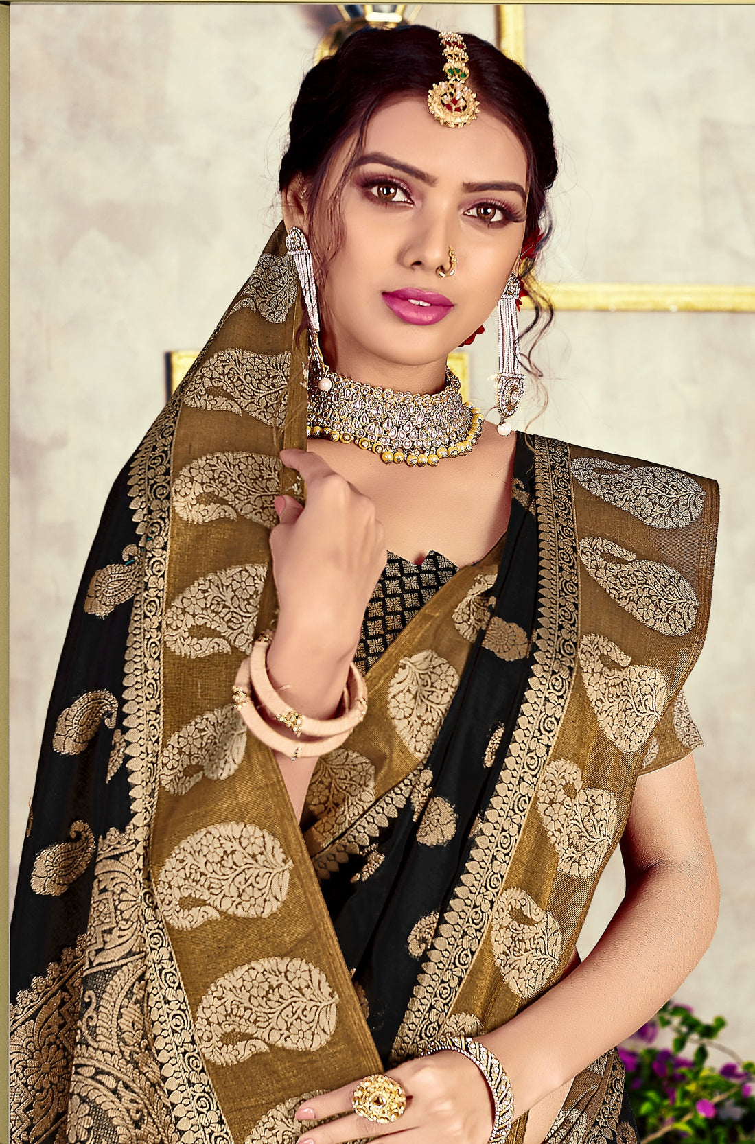 Ishika Fab Black Chanderi Cotton Saree