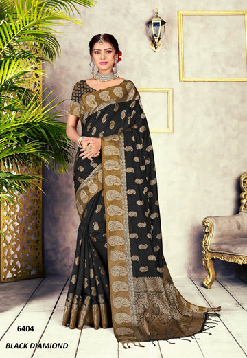 Ishika Fab Black Chanderi Cotton Saree