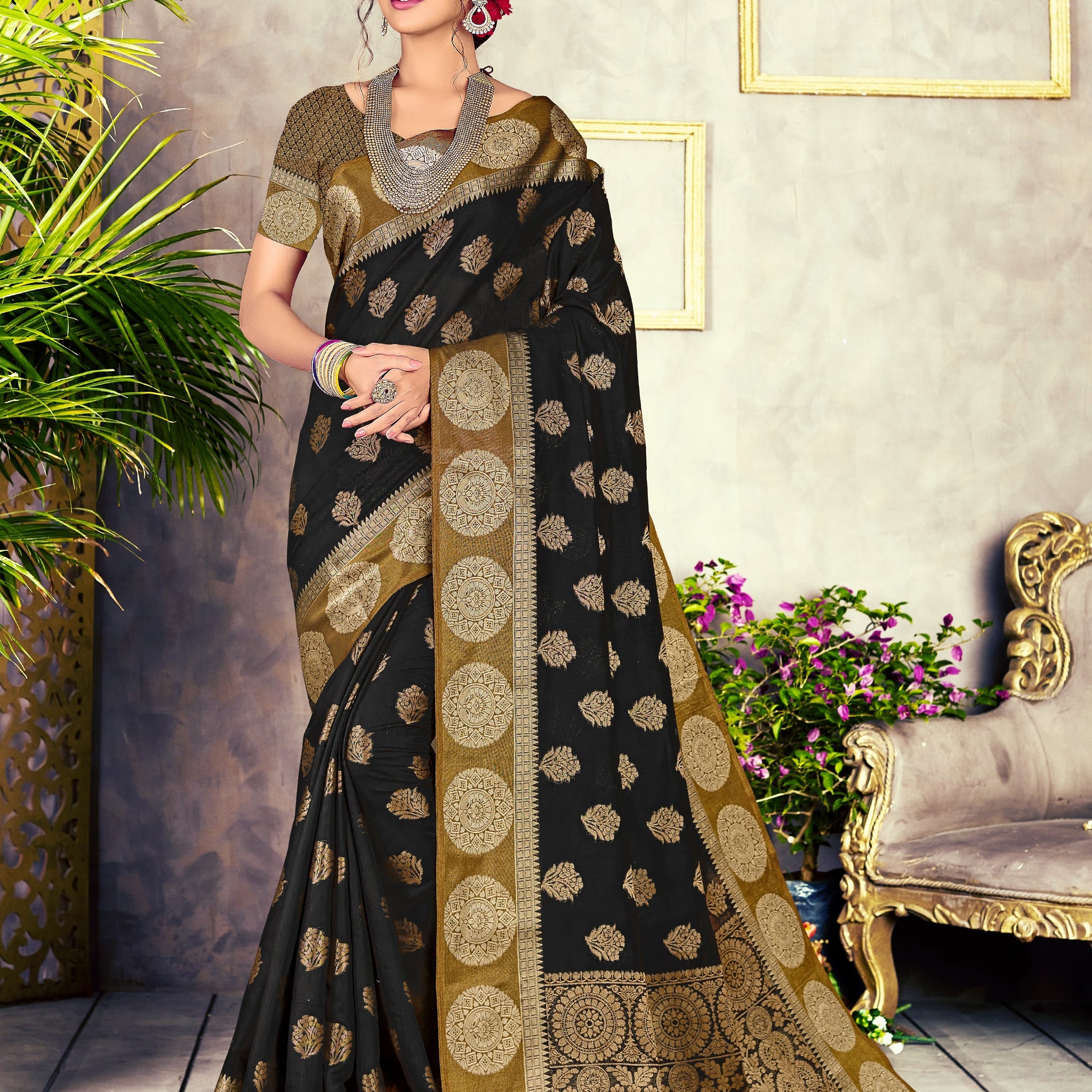 Ishika Fab Black Chanderi Cotton Saree