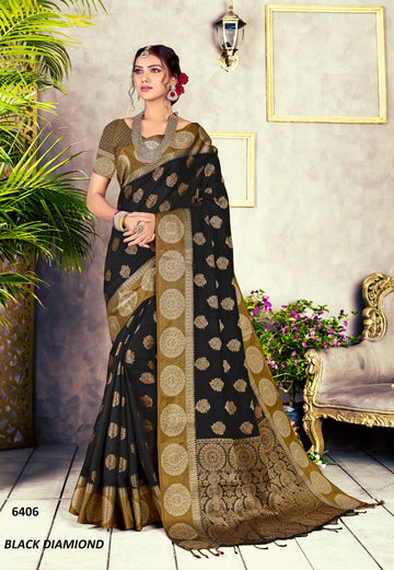 Ishika Fab Black Chanderi Cotton Saree