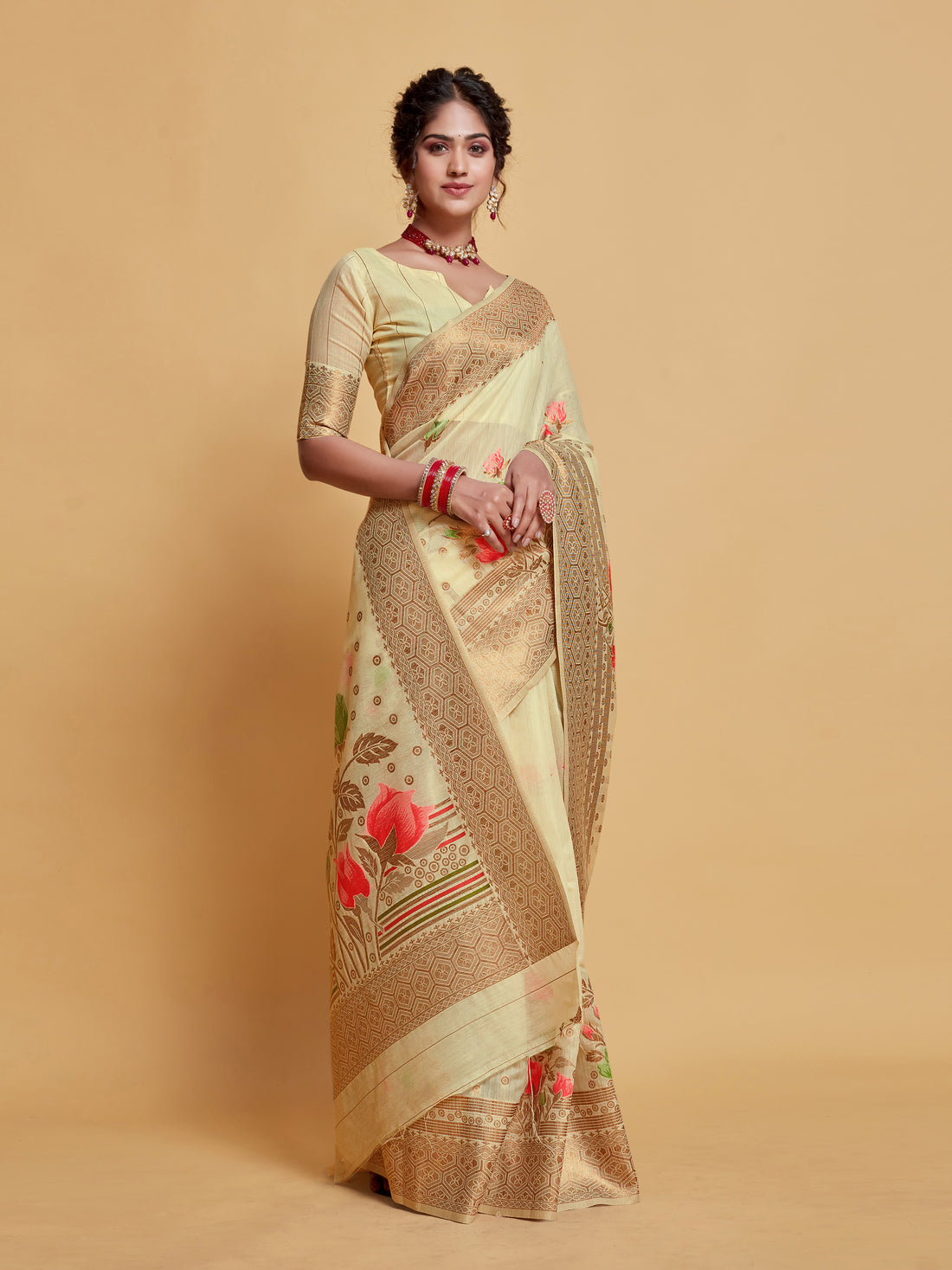 Ishika Fab Beige Soft Cotton Saree