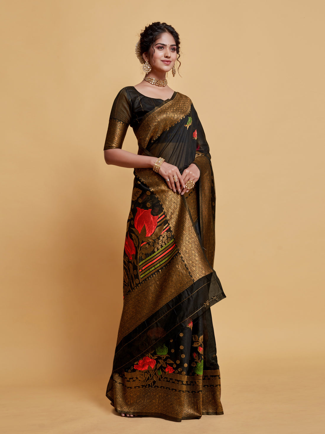 Ishika Fab Black Soft Cotton Saree