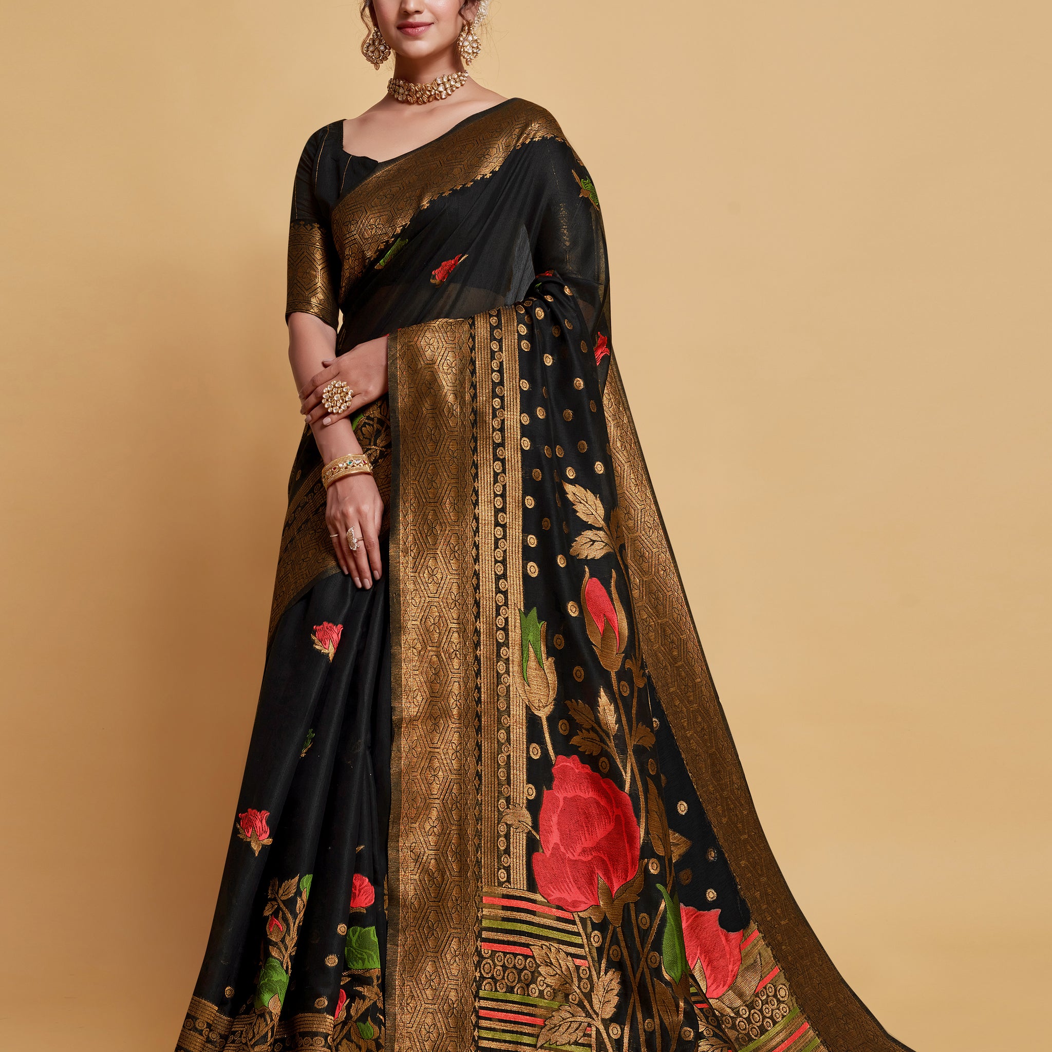 Ishika Fab Black Soft Cotton Saree