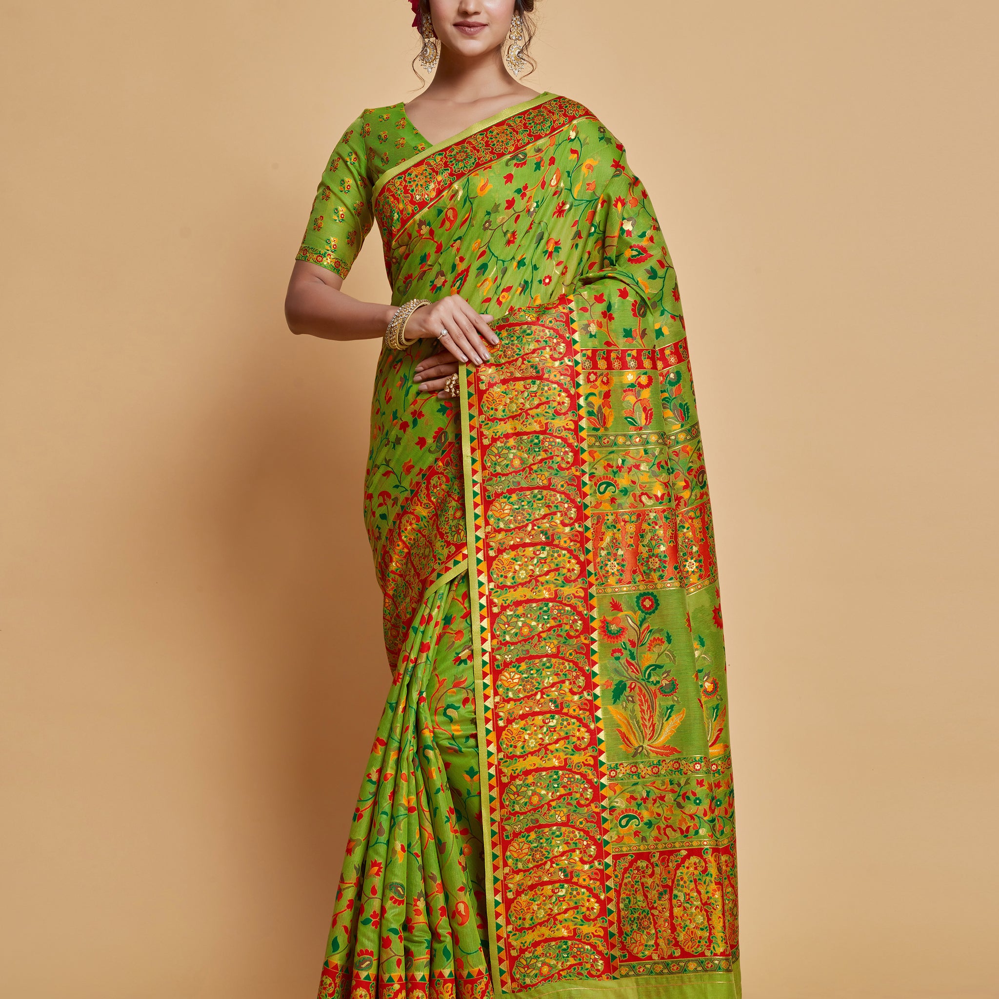 Ishika Fab Green Soft Modal Silk Saree