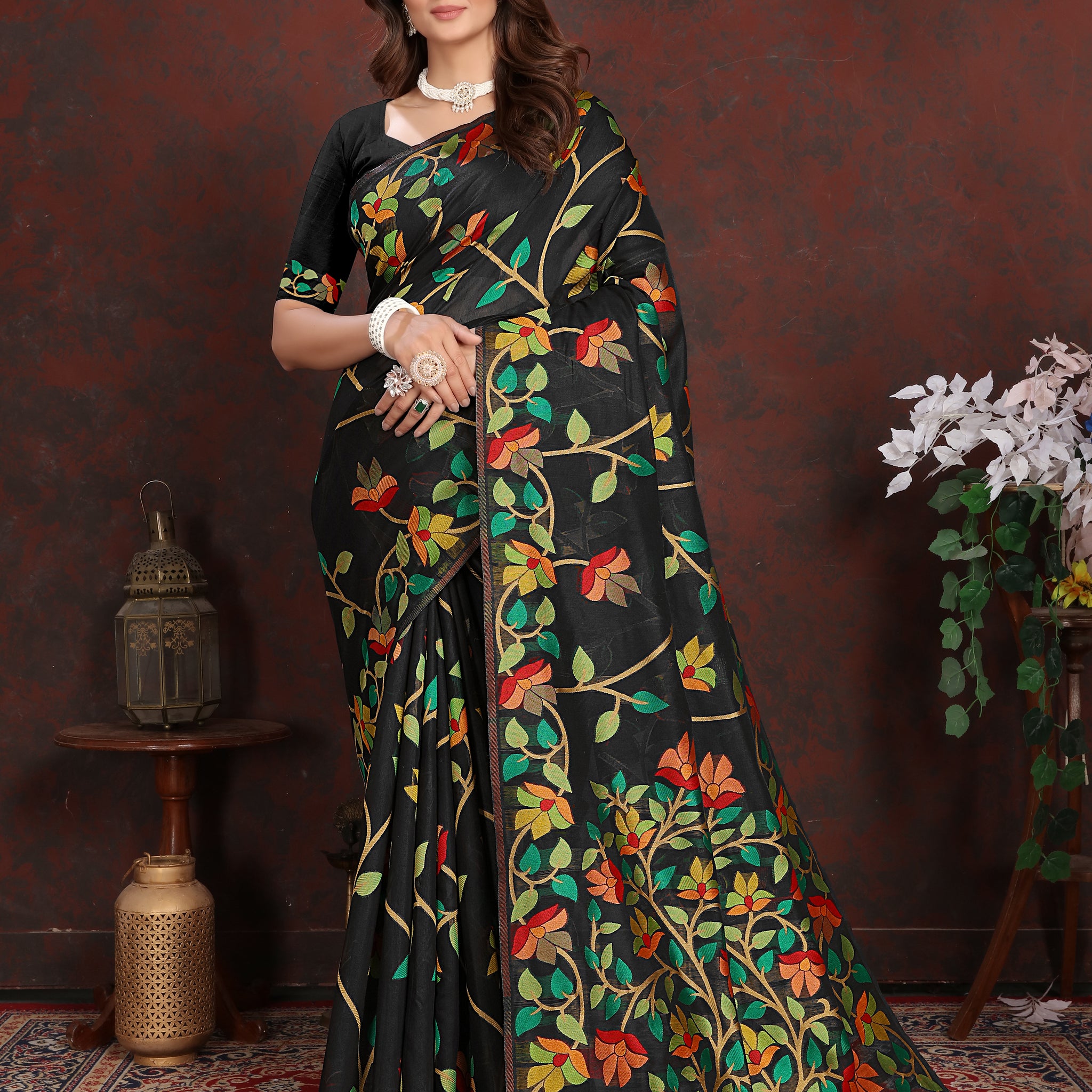 Ishika Fab Black Soft Cotton Saree