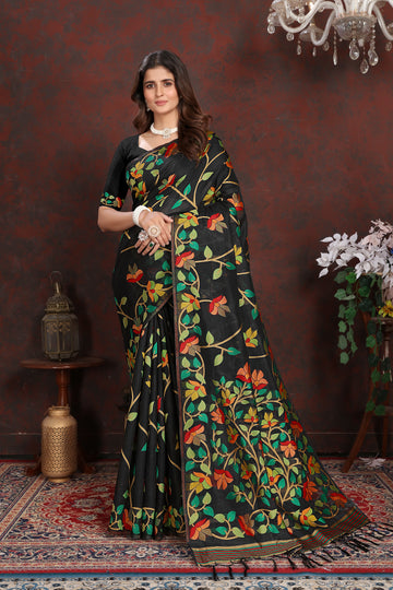 Ishika Fab Black Soft Cotton Saree