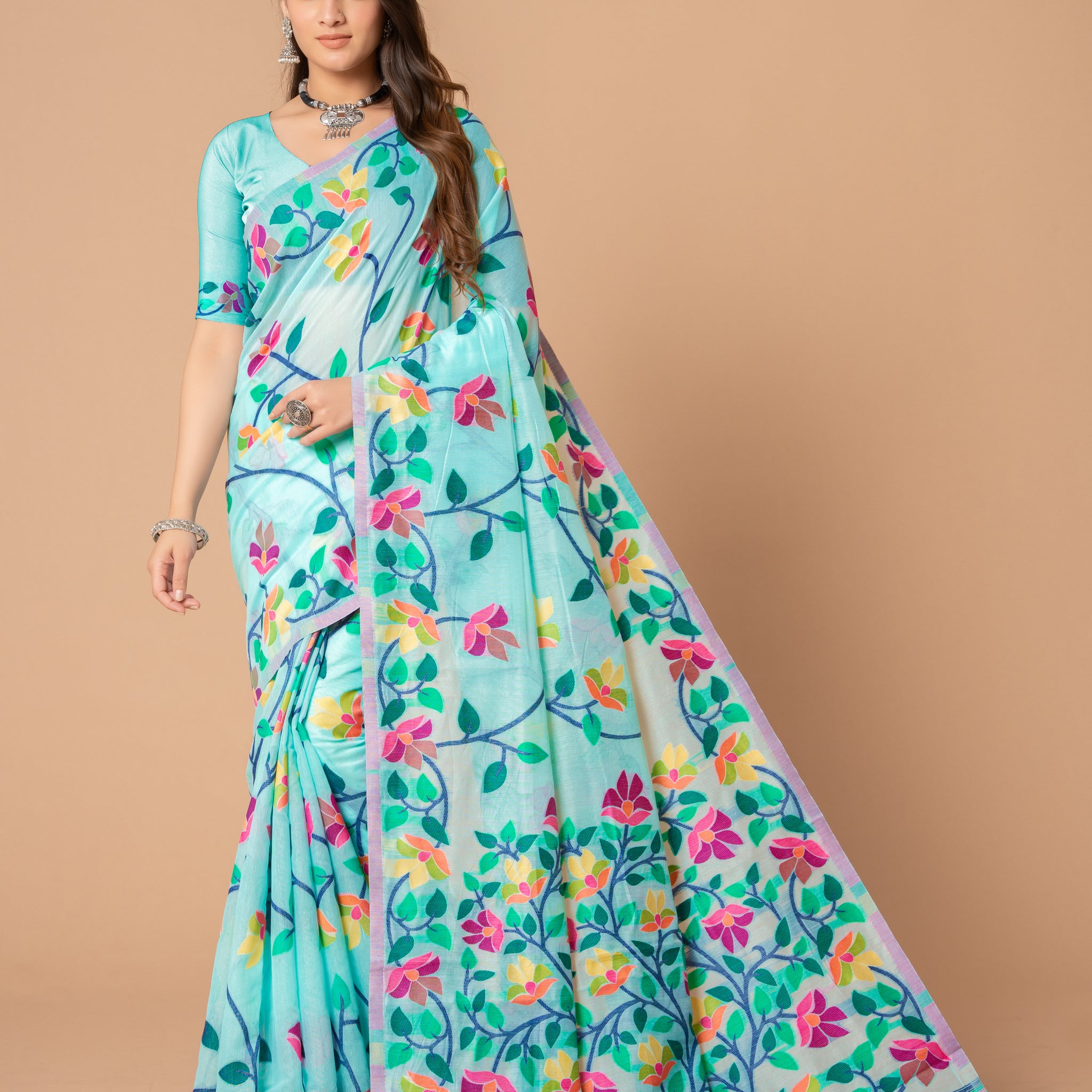 Ishika Fab Sky Blue Soft Cotton Saree