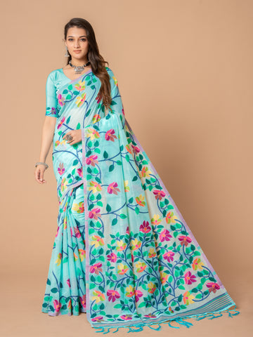 Ishika Fab Sky Blue Soft Cotton Saree