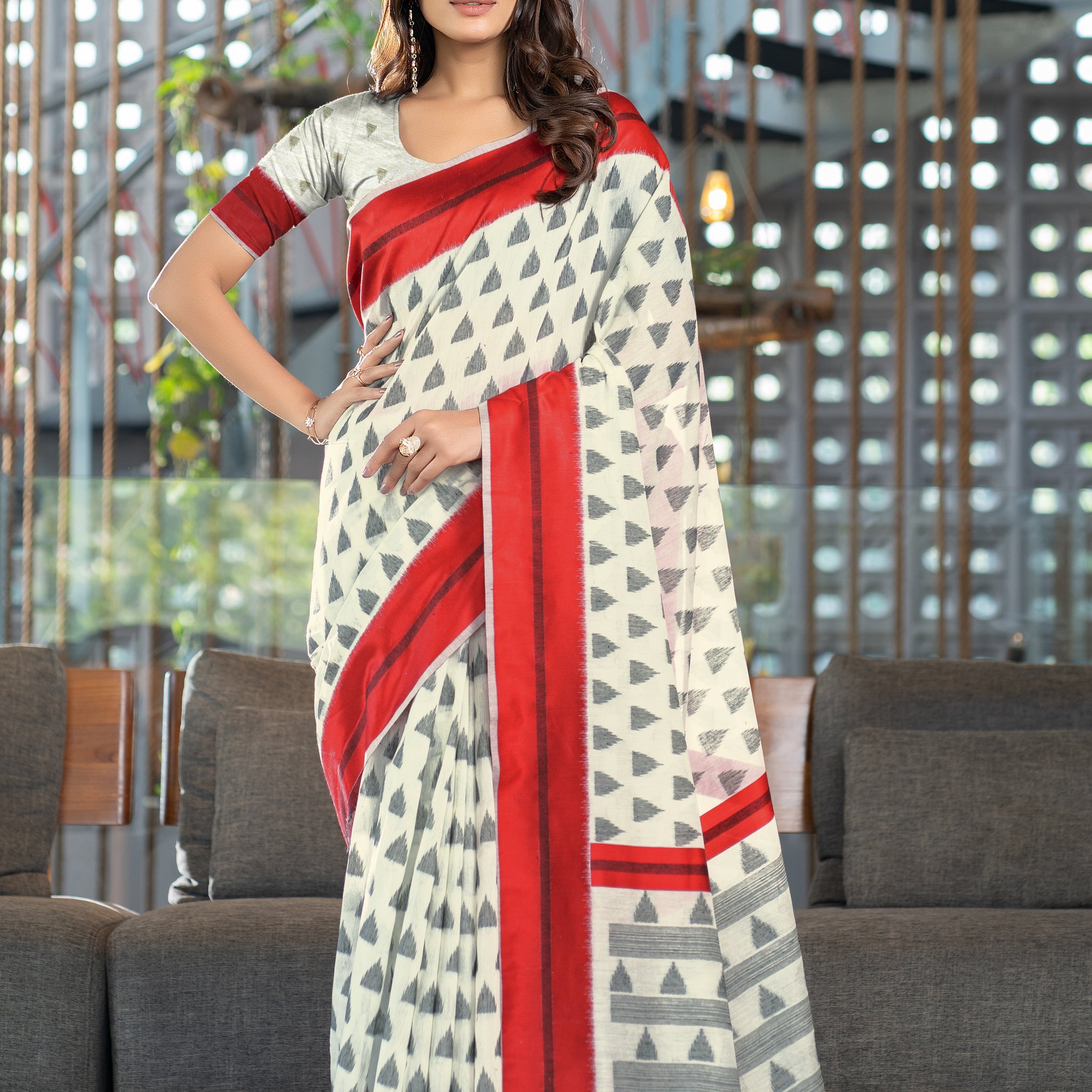 Ishika Fab Red Soft Cotton Saree