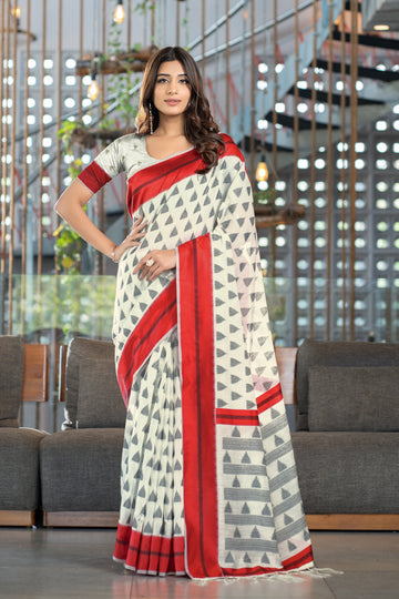 Ishika Fab Red Soft Cotton Saree