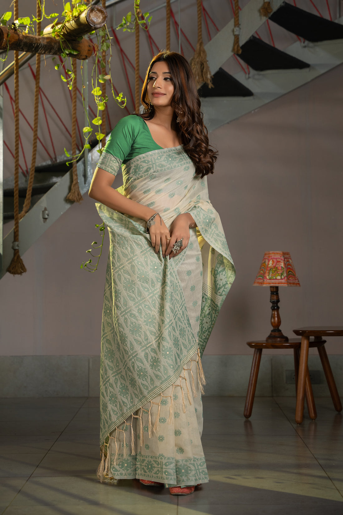 Ishika Fab Green Soft Cotton Saree