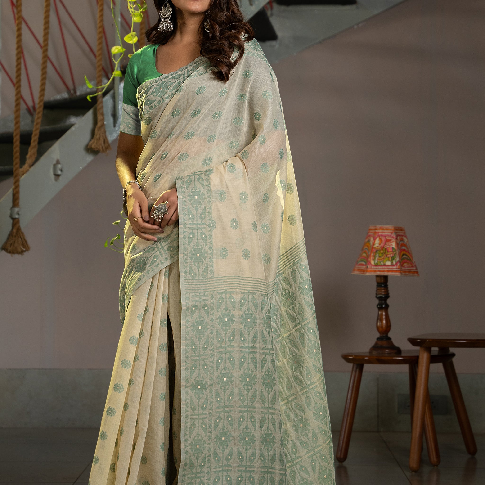 Ishika Fab Green Soft Cotton Saree