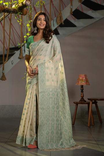 Ishika Fab Green Soft Cotton Saree