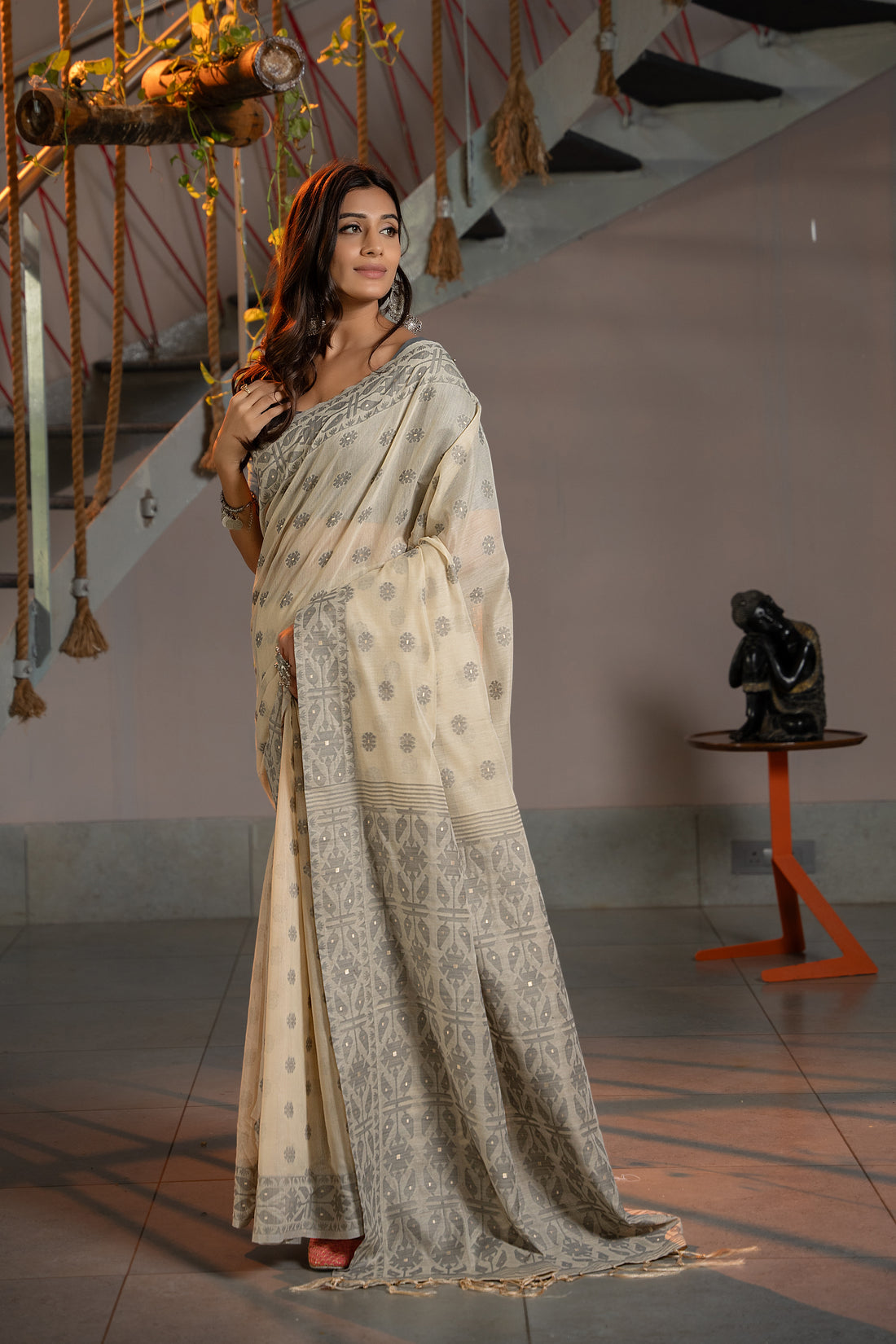 Ishika Fab Grey Soft Cotton Saree