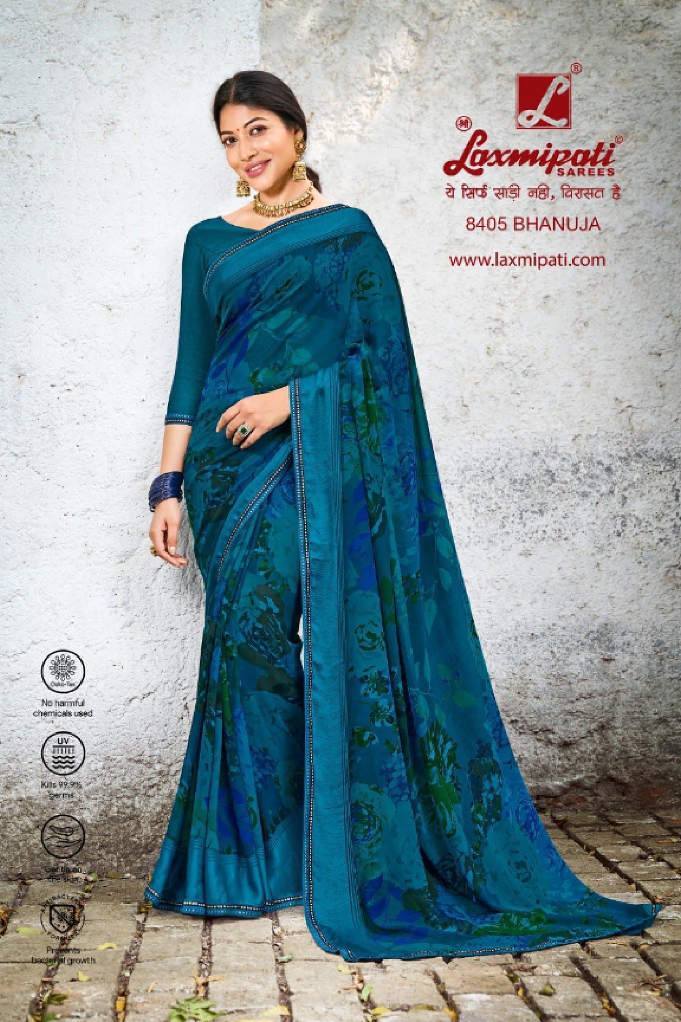 Laxmipati Kayra 8405 Firozi Blue Georgette Saree