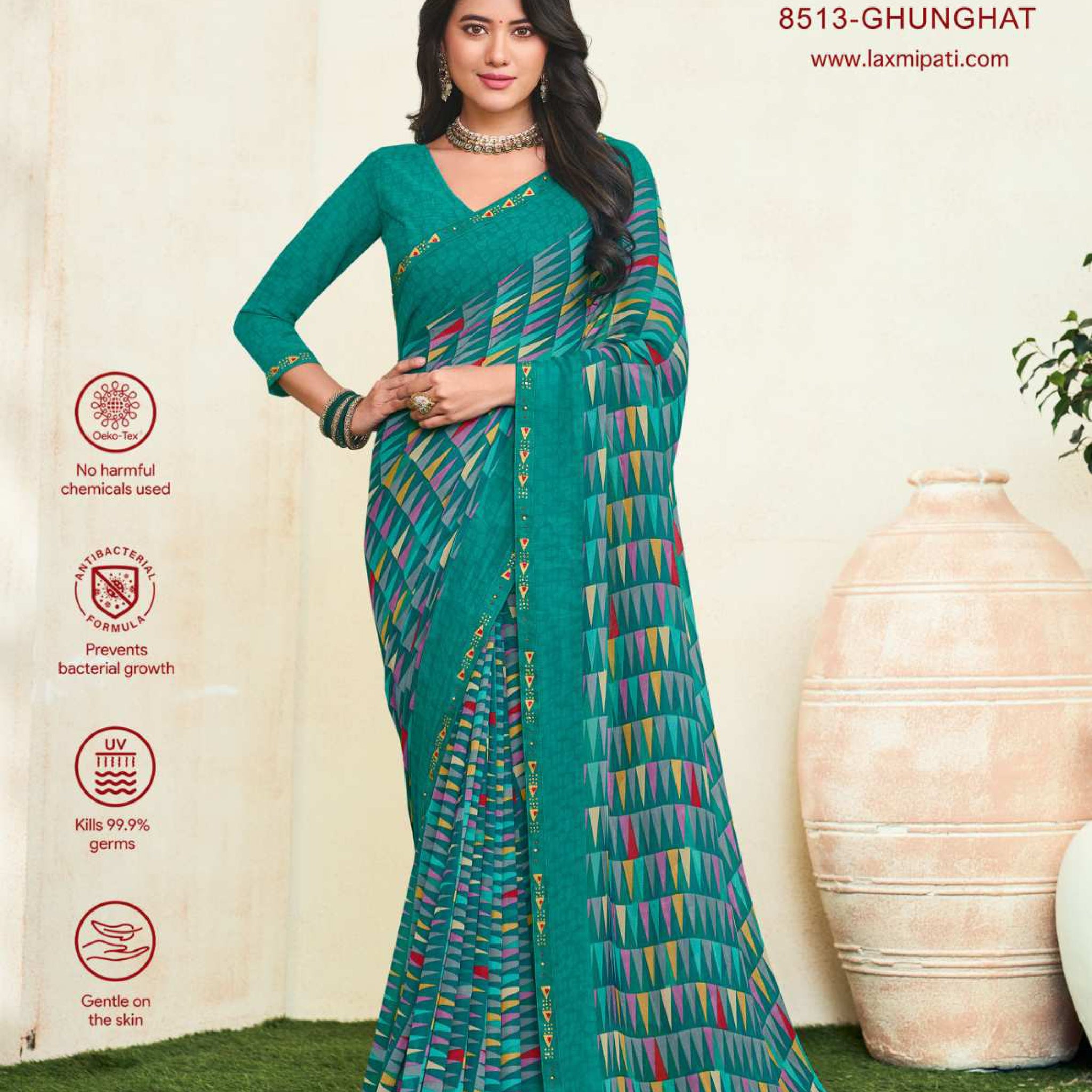 Laxmipati Simran 8513 Teal Blue Georgette Saree