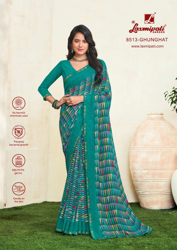 Laxmipati Simran 8513 Teal Blue Georgette Saree