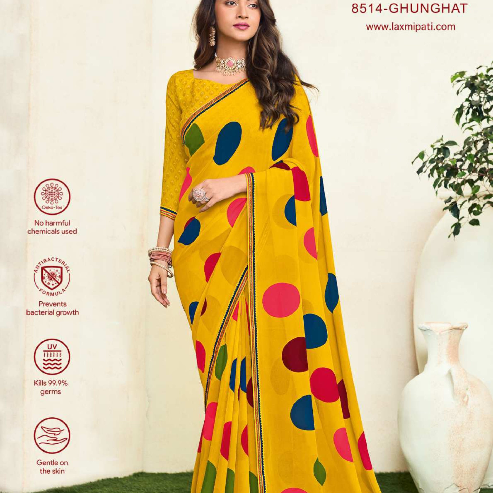 Laxmipati Simran 8514 Yellow Georgette Saree